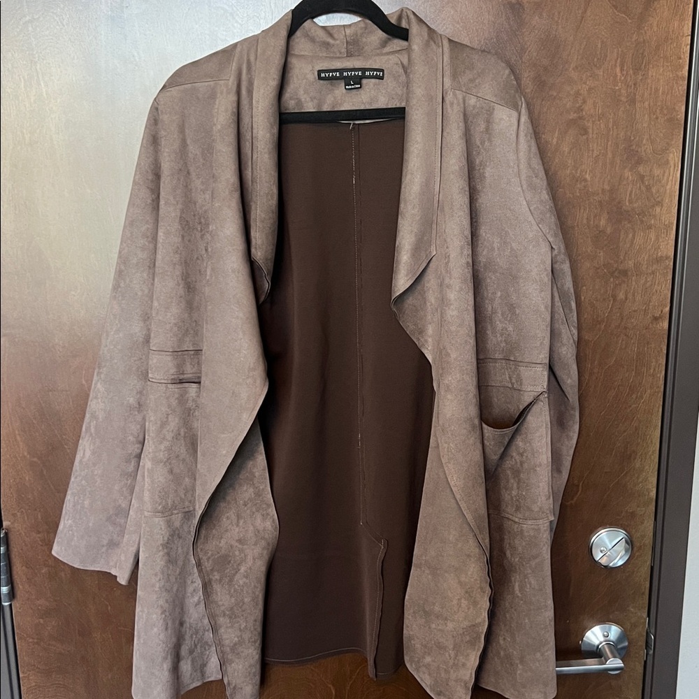 HYFVE Brown Suede Long Open Coat/Blazer